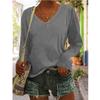 JPNTKY Women's Fashion Casual Solid Color Print V-Neck Long Sleeve Blouses & Shirts