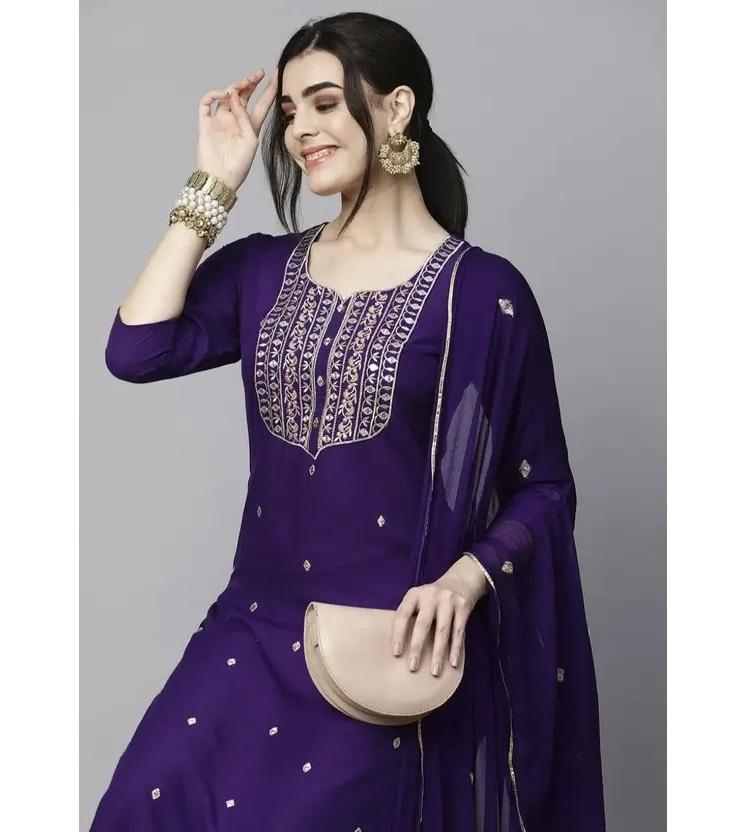 Women Party Wear Top Tunic Cotton Blend Kurti Pant Dupatta Set Indian Designer Ethnic Salwar Suit