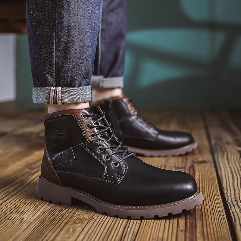 Men's Leather Boots Martin Boots Men's Boots Large Size Zipper Short Boots Men's Shoes Autumn and Winter High Top Shoes Desert Tooling