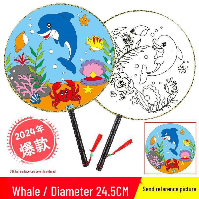 DIY Children's Silk Cloth Round Fan with Bamboo Handle - Palace Style Hand-Painted Kindergarten Craft