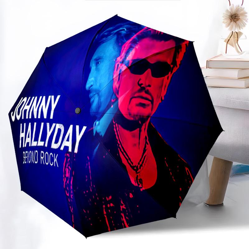 1pc Johnny Hallyday pattern Umbrella Portable Folding Umbrella Iron Frame Hole Bone Structure Outdoor Home Umbrella