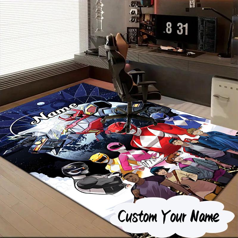 Custom Name Power Rangers City Adventure Carpet, Chair Rug,Area Rug for Office Bedroom living rooms bedroom, Doormat decor Christmas fan gifts