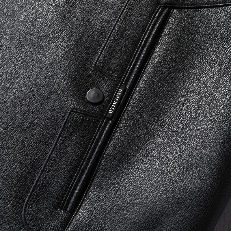 Men's Plus Size Fleece-Lined Stand Collar PU Leather Jacket