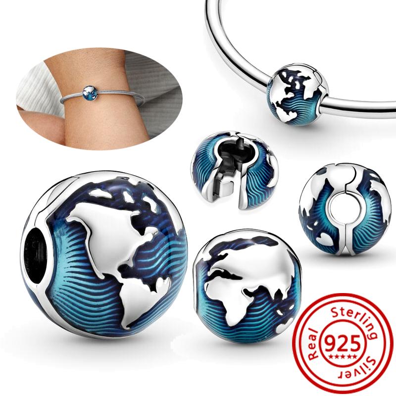 925 Sterling Copper Blue Glass Zircon Series Sparkling Pendant Simple Classic Beads Fit Original Pantaro Charms Bracelet Zircon