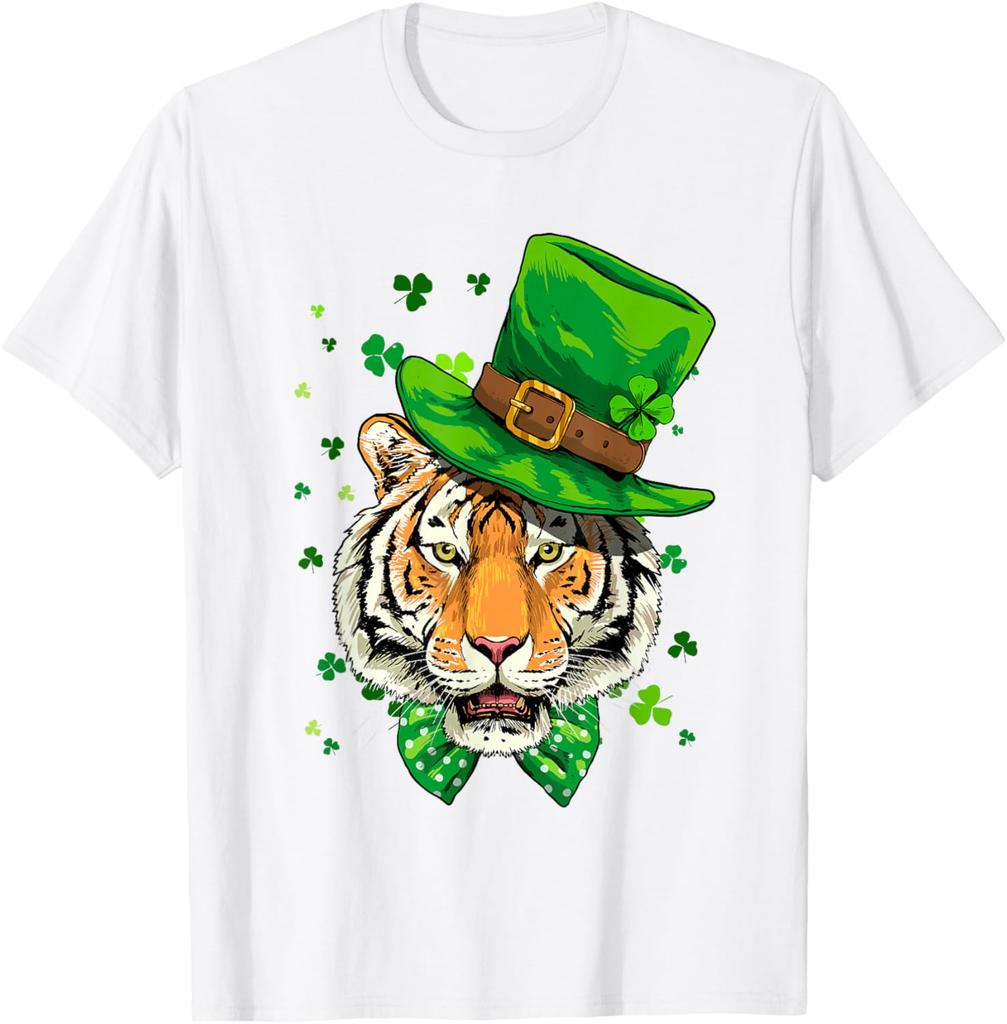Tiger Leprechaun St. Patrick's Day Grafik T-Shirt Atmungsaktiv Rundhals Kurzarm T-Shirt für Herren