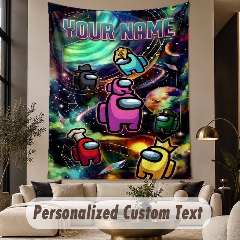 Custom Text Printed Tapestry Among Us Pattern Large Wall Hanging Indoor Room Decor