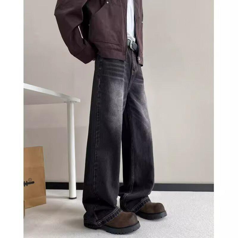 Old washed jeans men's new trendy brand loose and versatile straight-leg pants spring and autumn trousers