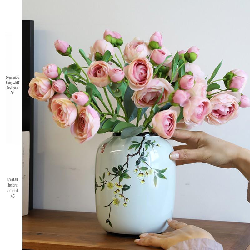 Round Chinese Ceramic Vase: Floral Art for Living Room & Hallway Decor, Ideal for Hydroponics & Silk Flowers