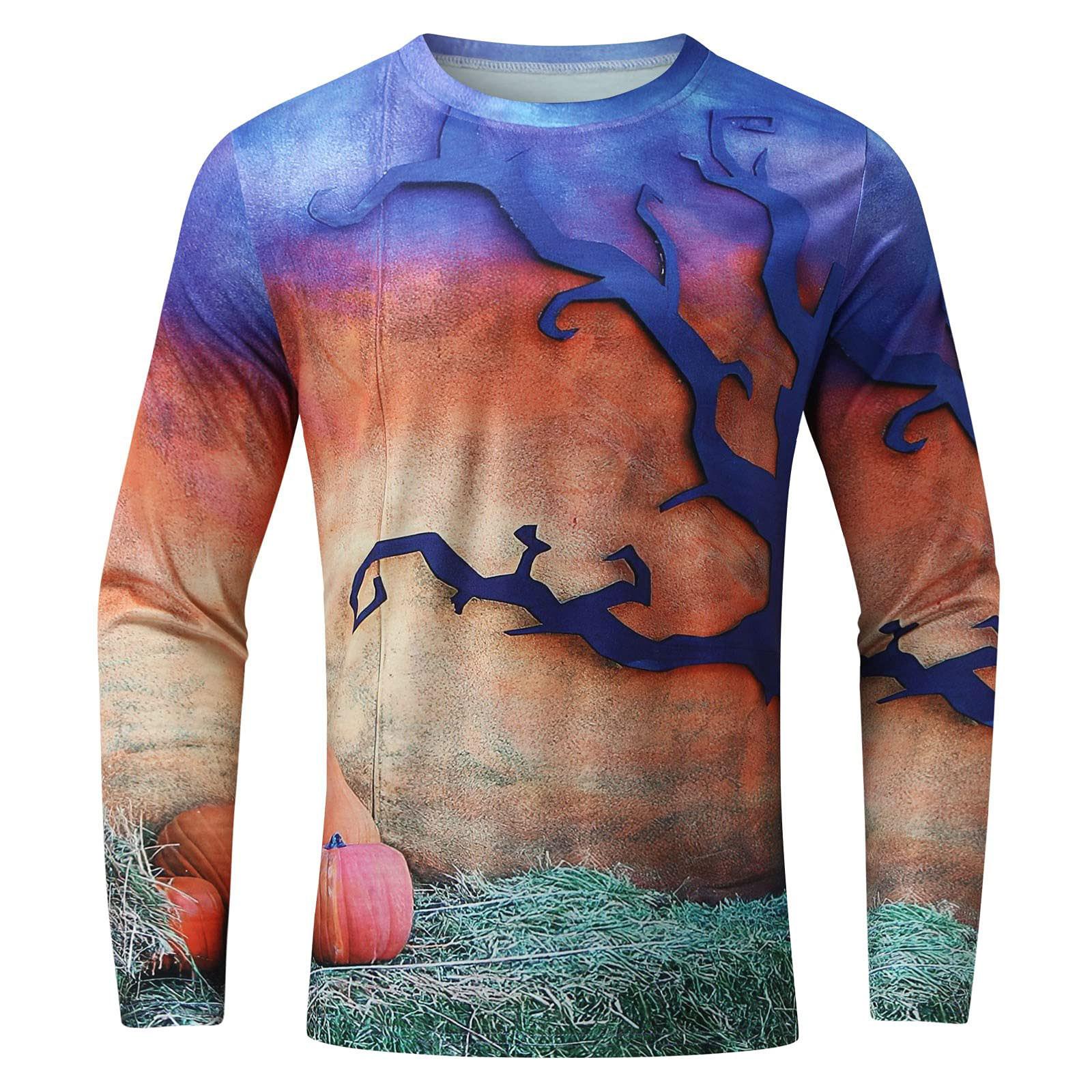 Halloween Series Men S 3D Printed Casual Long Sleeve Fashion T-Shirt XXXXXXL фиолетовый