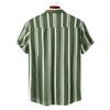 Men's Casual Short Sleeve Button Down Shirt Lightweight Breathable Striped Polo Collar Shirt Suitable for Vacation and Sports Wear