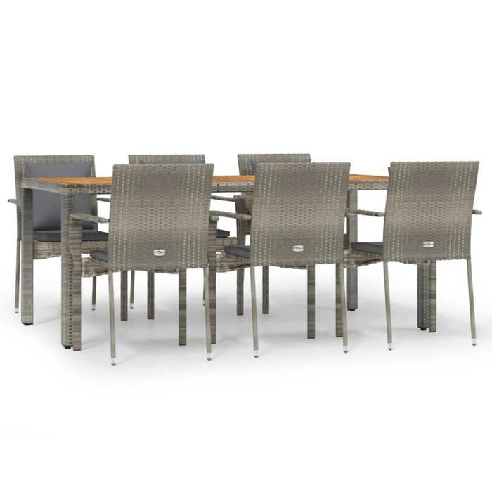 VidaXL Ensemble à manger jardin et coussins 7 pcs gris rotin, ensemble de salle à manger, ensemble de salle à manger 3184973