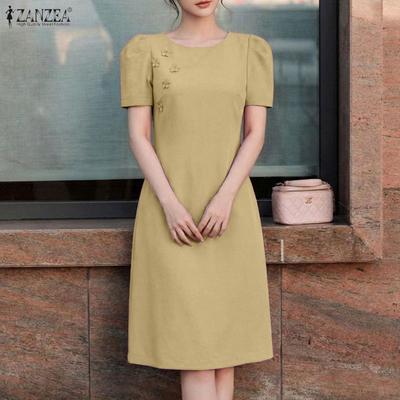 Women Casual Round Neck Summer Short Sleeve Dress