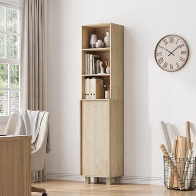 162,5 Cm High Bathroom Cabinet In Oak Look, Washing Machine Cabinet, with Doors and Shelves, Suitable for Laundry Room, Balcony, Bathroom or Kitchen