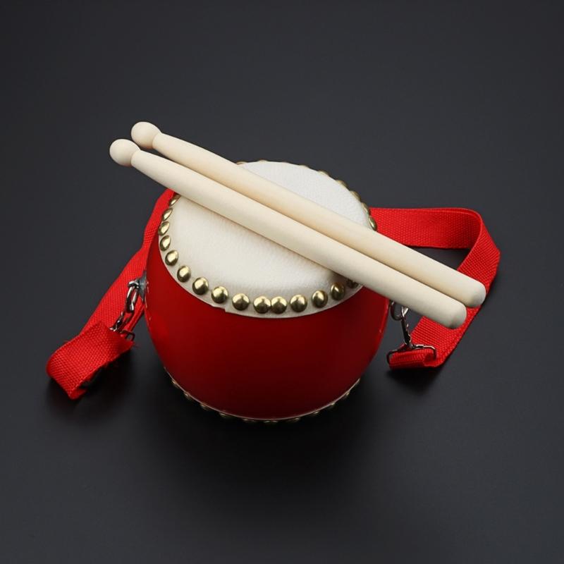 Portable Kids Drum with Mallet and Strap Traditional Chinese Drum Wood Toy