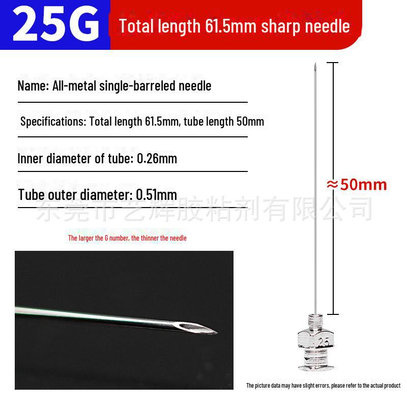 Düz Uçlu Paslanmaz Çelik Dağıtım İğnesi, Toplam Uzunluk 61,5 mm, Tüp Uzunluğu 50 mm.