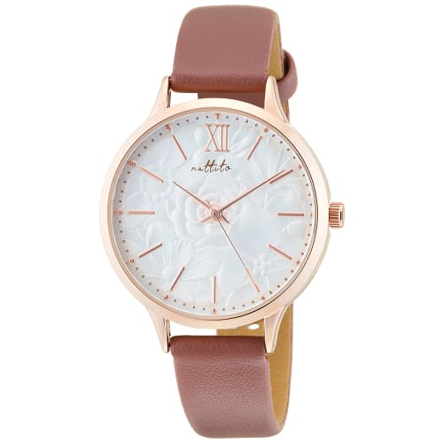 

Fieldwork Women s Analog Watch, Ripia, Pink Gold with Floral Pattern and Leather Strap, Brown, GY045-4