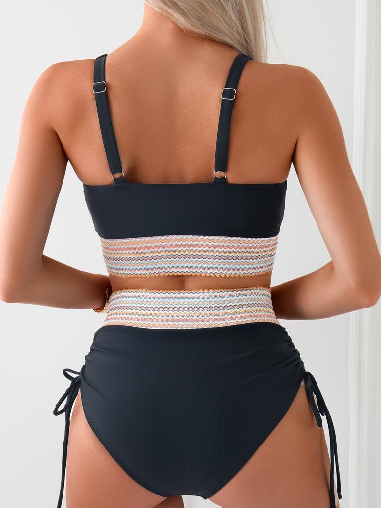 Webbing Deep V Backless Sexy Bikini Set Comfortable Elegant Swimwear