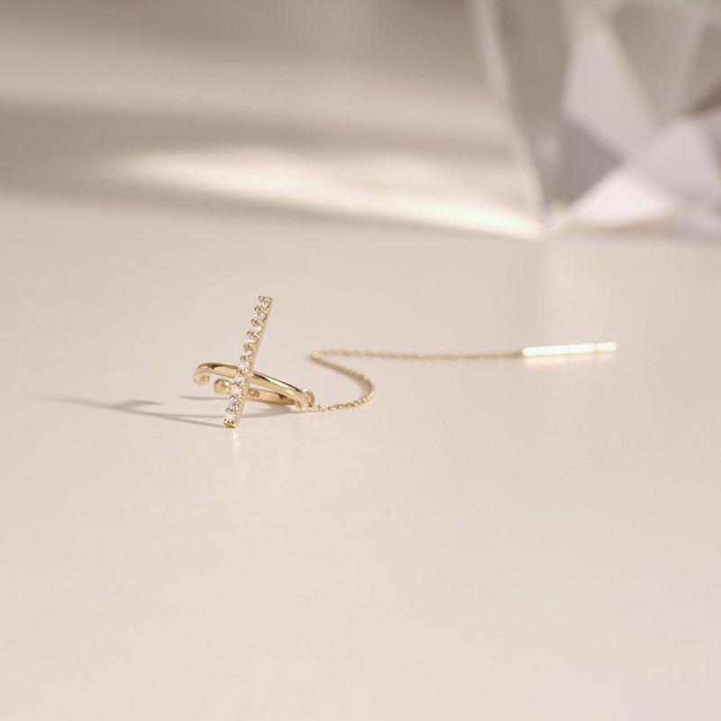 Tassel Earrings Long Niche Fashion Versatile Sweet Cool Face Thin Slightly Inlaid Zircon Cross Earrings