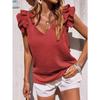 Solid Color Short Sleeve Shirt Elegant Fashion Ruffles Folds V-Neck Loose Casual Pullovers Blouse Women's Clothing