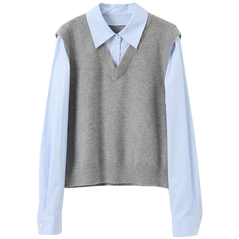 Sancai Women's Faux Two-Piece Striped Knit Pullover