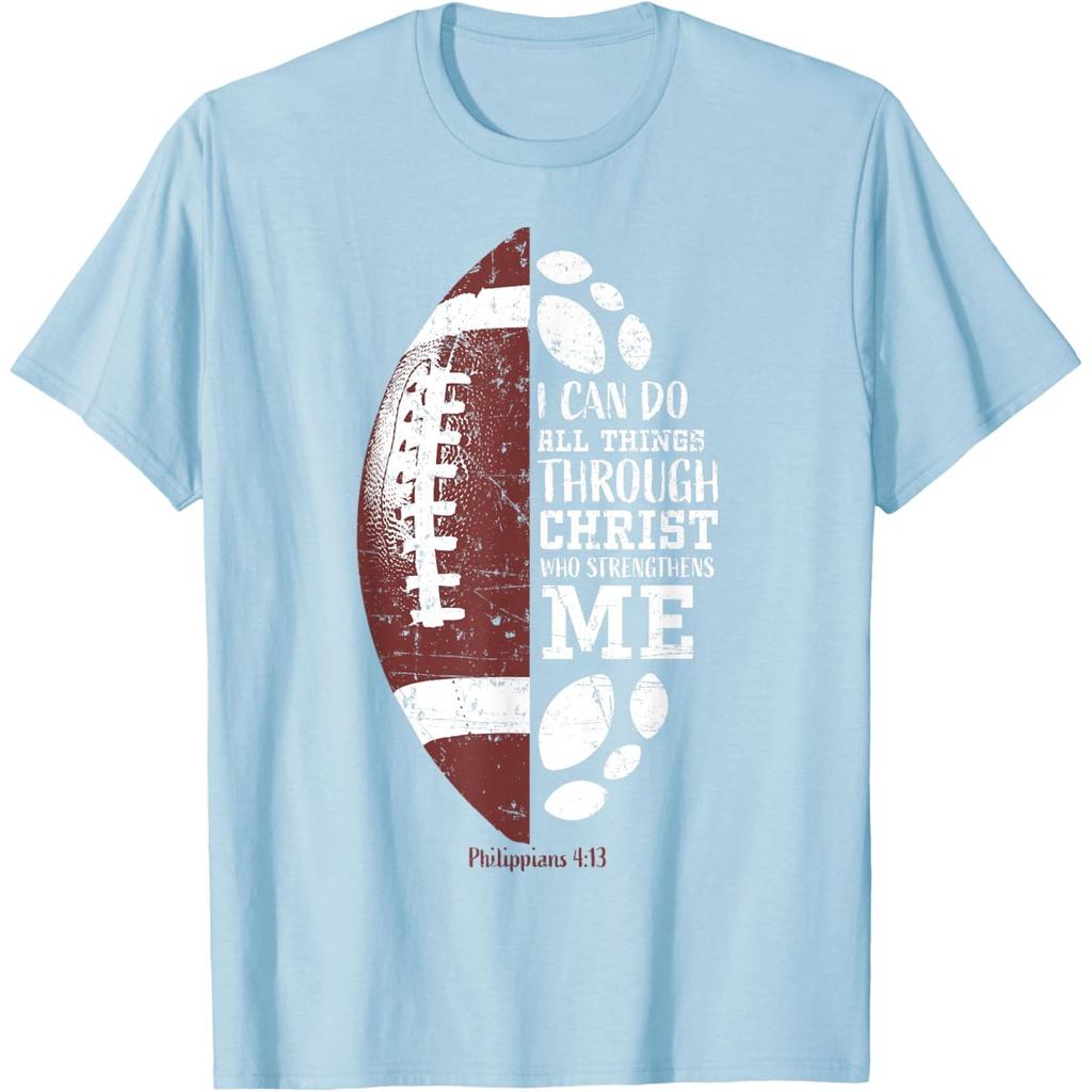 Christian Football T-Shirt Philippians Verse Religious Graphic Tee for Men