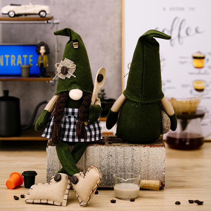 Unique Green Hat Hanging Leg Coffee Gnome Plush Doll Ideal For Festive Home Accents