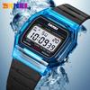 SKMEI 2056 Electronic Alarm Clock Watches LED Men Sport Square Mirror Face Silicone Women Digital Wristwatch for Reloj Hombre