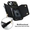 For iPhone 15 Zipper Wallet Phone Case PU Leather+TPU Ring Kickstand Back Cover with 2 Straps
