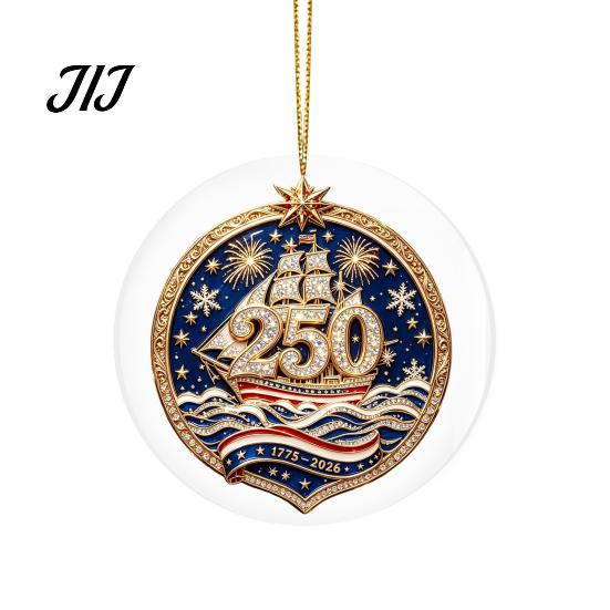 Office Christmas Holiday Decor 250th Anniversary Acrylic Hanging Ornament, Double Side Printed Festive Indoor Outdoor Seasonal Ornament for