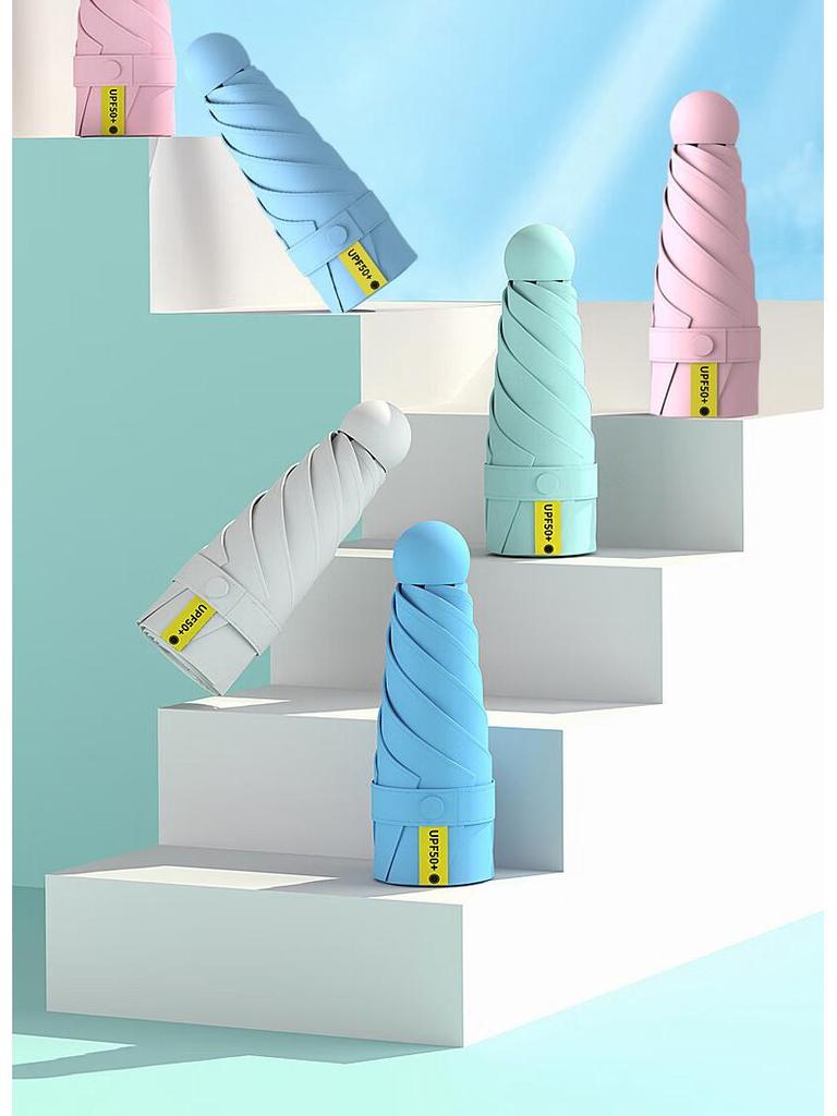 Compact Capsule Sun and Rain Umbrella: Thickened, UV-Protected, Dual-Use, Folding Black Glue Design