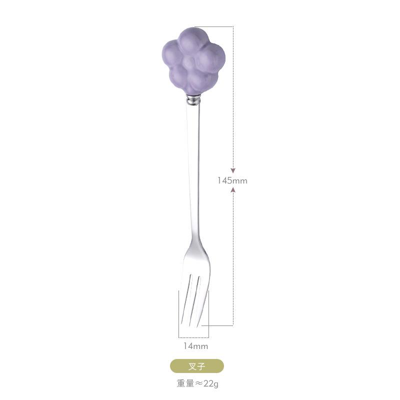 Cute flower stainless steel spoon and fork household student creative ceramic handle dessert coffee spoon fruit fork