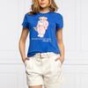 Polo Ralph Lauren Casual Solid Color Teddy Bear Cartoon Print Short Sleeve T-Shirt Women Tops Blue 211838100-002