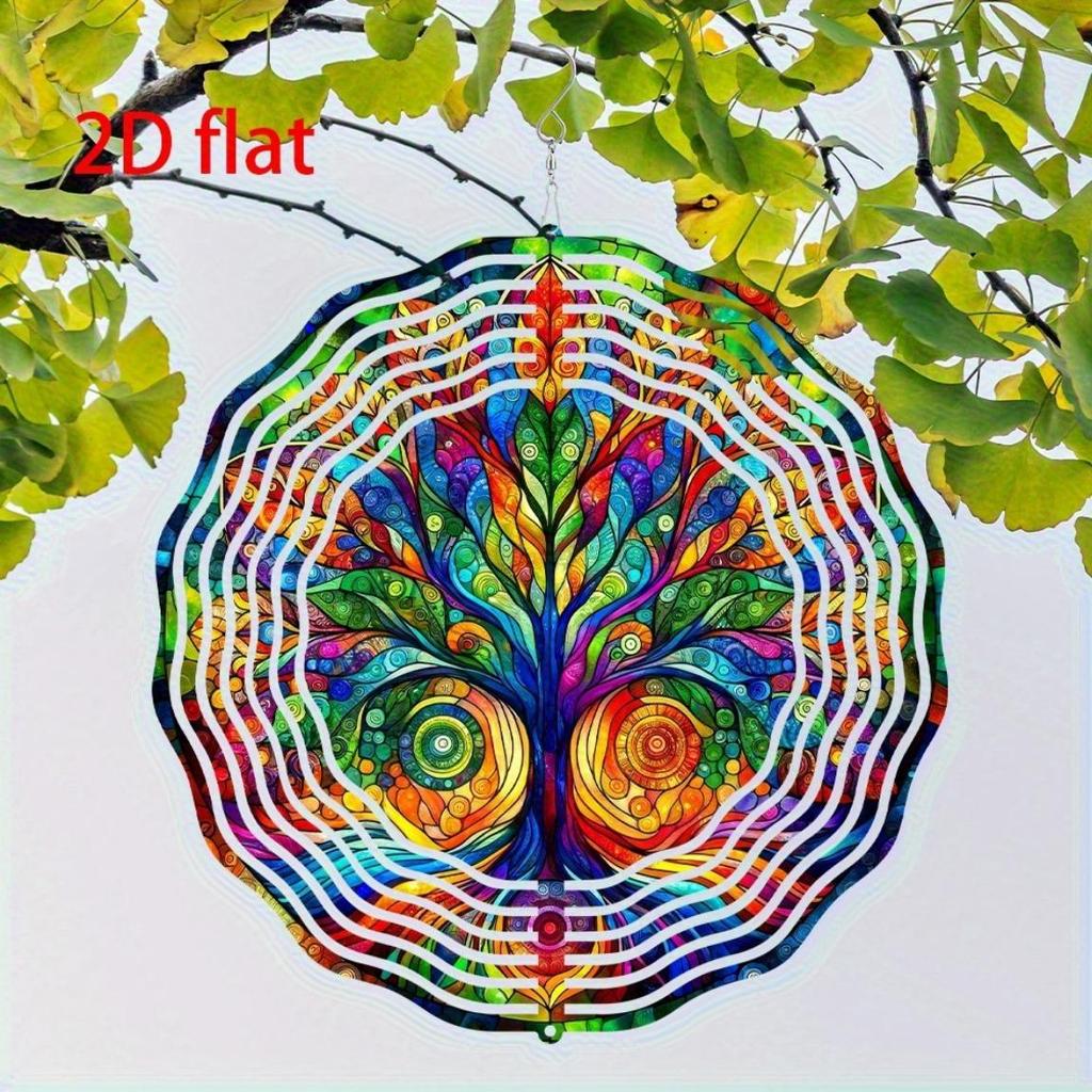 Vibrant 2D Flat Tree of Life Wind Spinner - 8-Inch Multicolor Outdoor Garden Decor, Durable Plastic Windmill for Patio, Lawn & Yard, No Electricity
