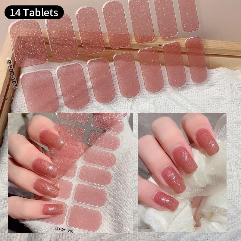 14Tips Gel Nail Stickers Semi Cured Full Cover Stickers Gel Nail Patch Polish Strips DIY Nail Art Making Waterproof Manicure Art