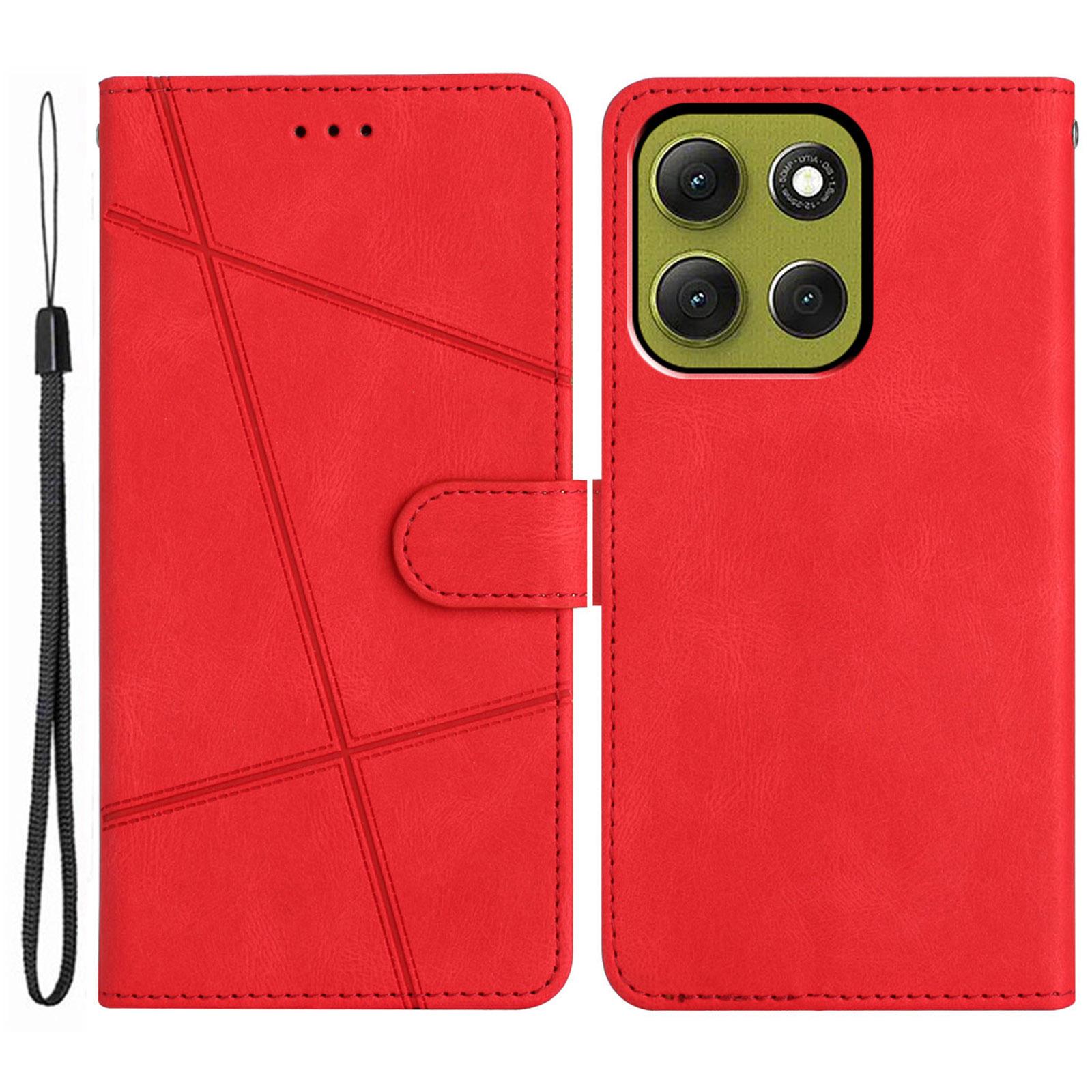 

For Motorola Moto G86 5G Wallet Case Line Imprinted Skin-Touch Leather Flip Phone Cover Red