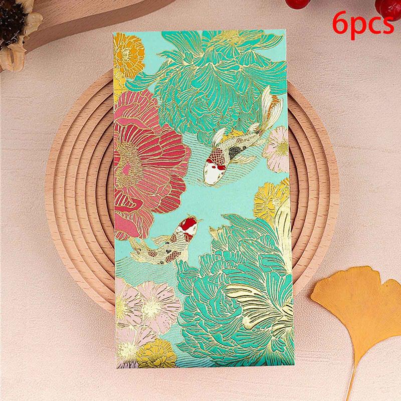 6pcs New Red Envelope Universal Koi High-end Envelope Wallet Spring Festival Wedding Lucky Blessing Red Envelope