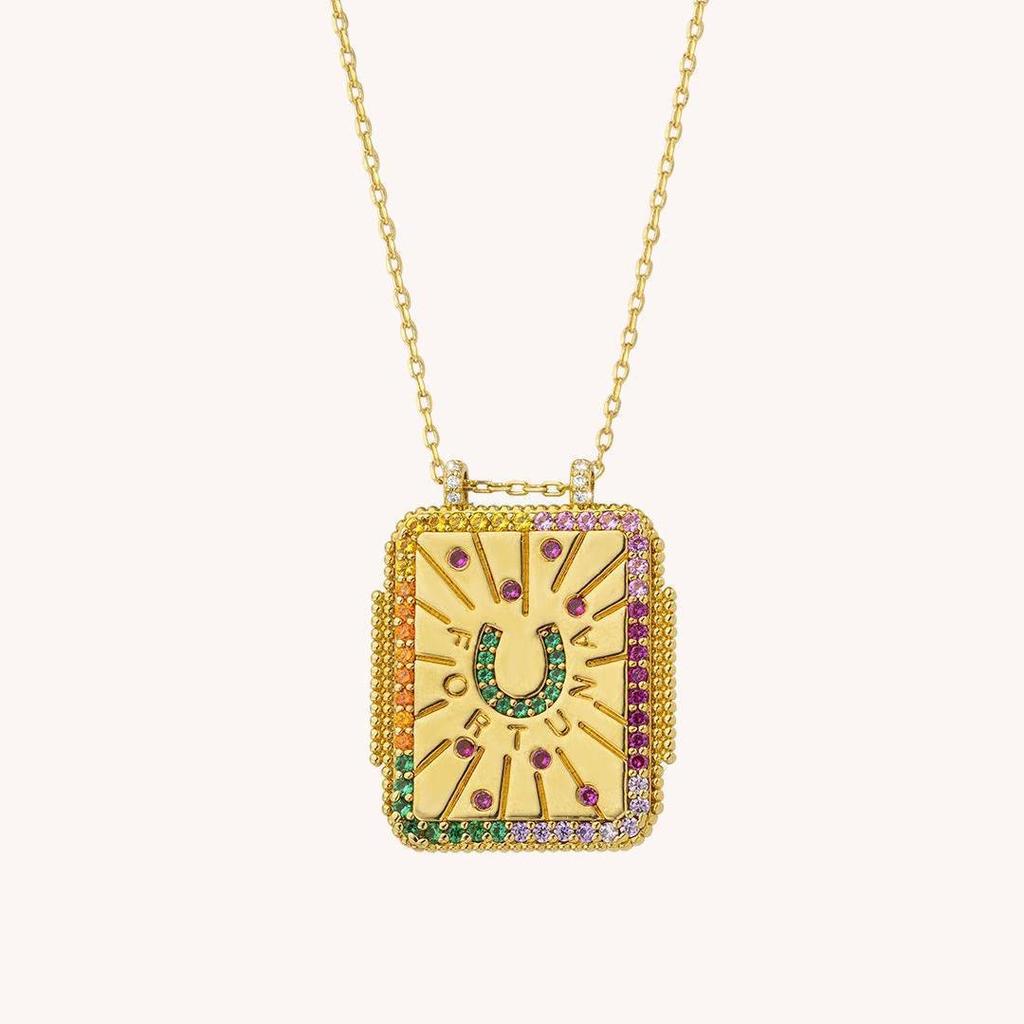 Bohemian Retro Tarot Card Long Rope Square Pendant Necklace for Women
