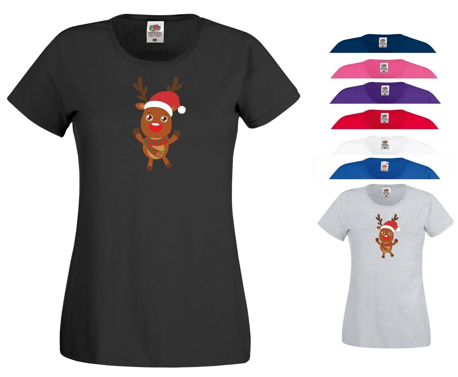 Santa Rudolph T Shirt Red Nose Reindeer Funny Christmas Xmas Gift Women Tee Top S