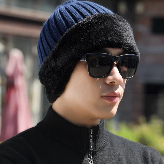WTEMPO Solid Color Thick Fleece Hats for Men Winter Woolen Hats Soft Stretchy Cold-proof Windproof Knitted Hats for Dad