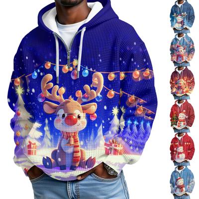 Men's  Fashion  Trendy Half Zipper  Hooded Hood  Pullover  Thickened  Fleece  Texture  Hoodie
