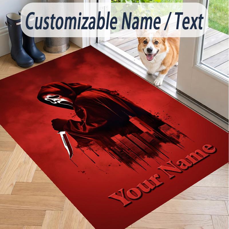 Custom Text Scream Ghostface Pattern Floor Rug Soft Indoor Carpet Mat Living Room Bedroom