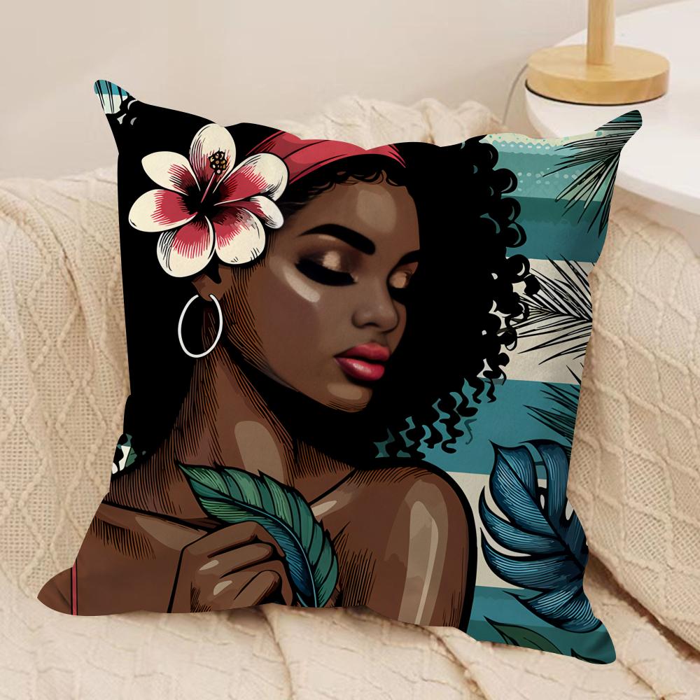 African Black Girls Fashion Cushion Cover Silky Short Plush Invisible Zipper Dustproof Sofa Pillow Case for Home Decor