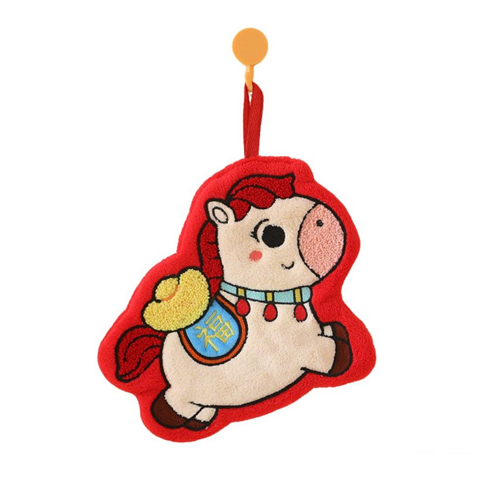 Coral Velvet Year of Horse Hand Towel Thickened Absorb Water Handkerchief Quick-dry Hanging Bathroom Kerchief Chinese New Year