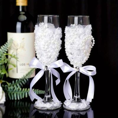 1 Pair Wedding Champagne Glasses Bride And Groom Champagne Flutes For Bar Pub Club Restaurant Home Use Engagement Anniversary