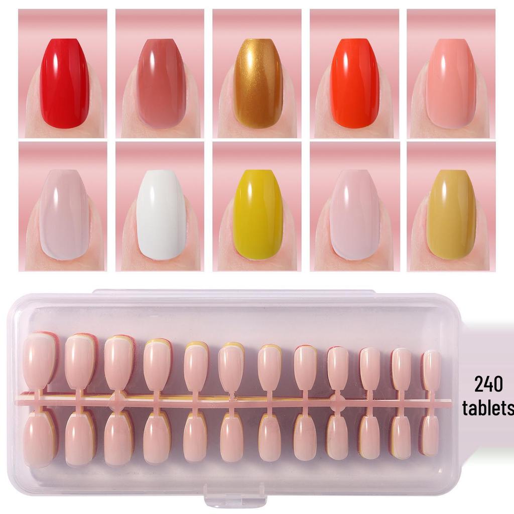 Colored Glitter Nail Art Tips - 240-Piece Set with Various Styles and Multiple Colors, Boxed Fake Fingernail Stickers