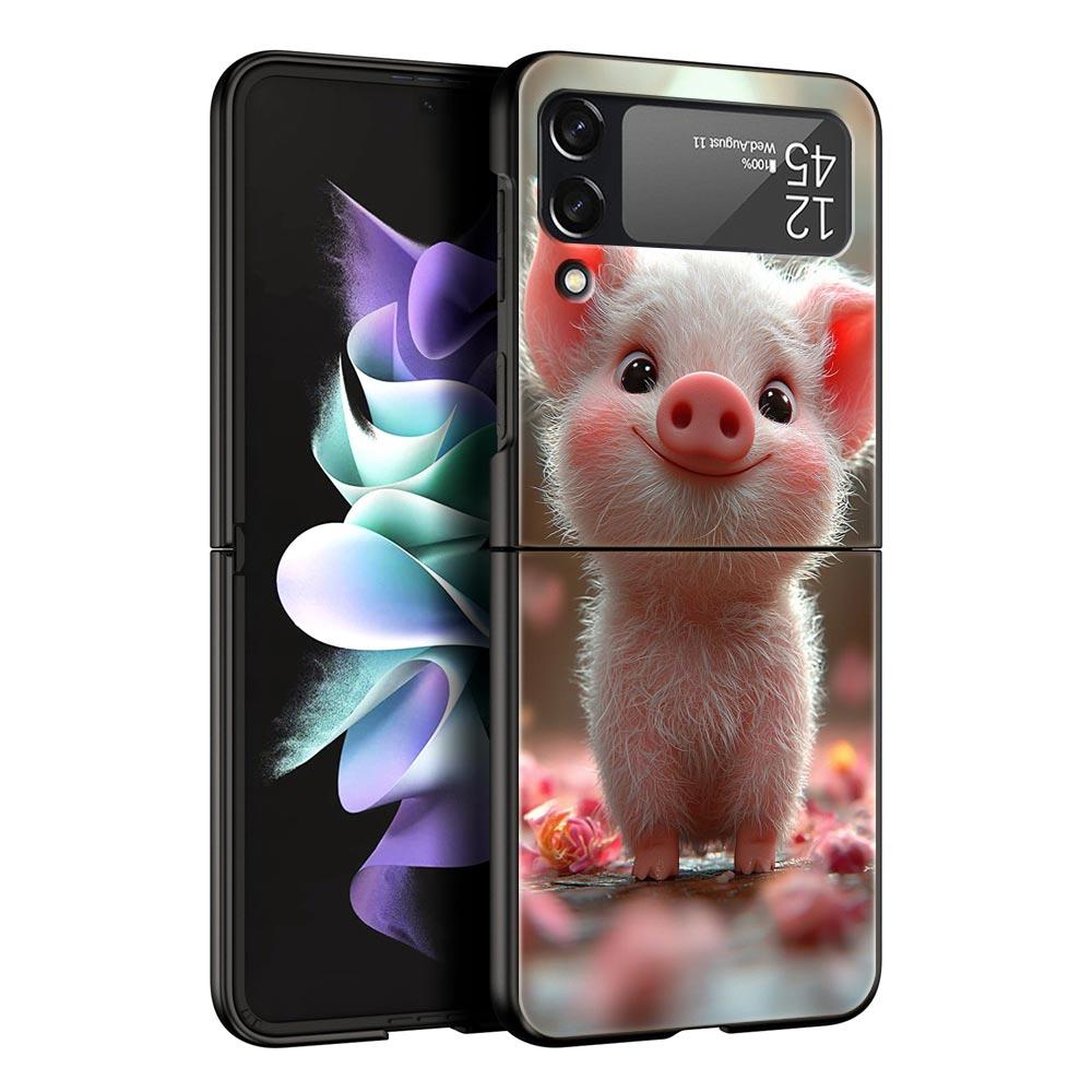 Cute Pig Hard PC Phone Case For Samsung Galaxy Z Flip 7 6 5 4 Black Cover For Galaxy Z Flip 3 Foldable Fundas Shell Capas Bags