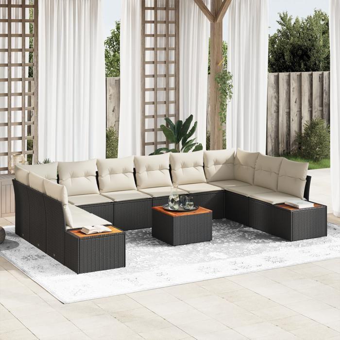 VidaXL Ensemble de canapés de jardin 11 pièces avec coussins Noir Rotin synthétique Acacia 3348178