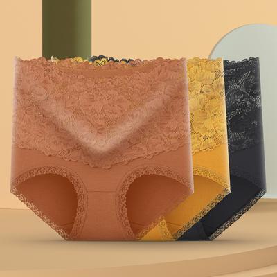 3 Stück Damen Spitzen-Slips mit hohem Bund - Bauchkontrolle Hüftlift Bequem Atmungsaktiv & Nahtlos Sexy Dreiecksdesign