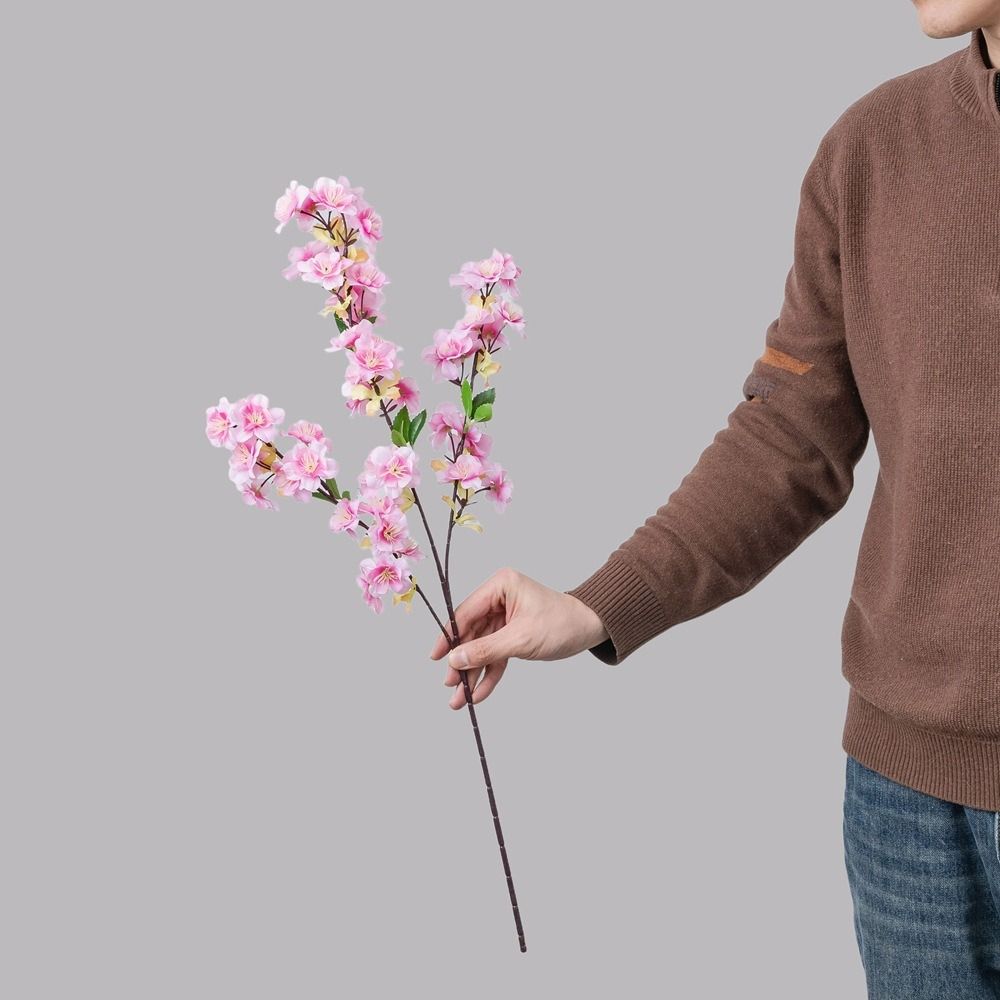 Plastic Artificial Peach Blossom Branch Real Touch Fake Flower Silk Cherry Blossom  Wedding Decor