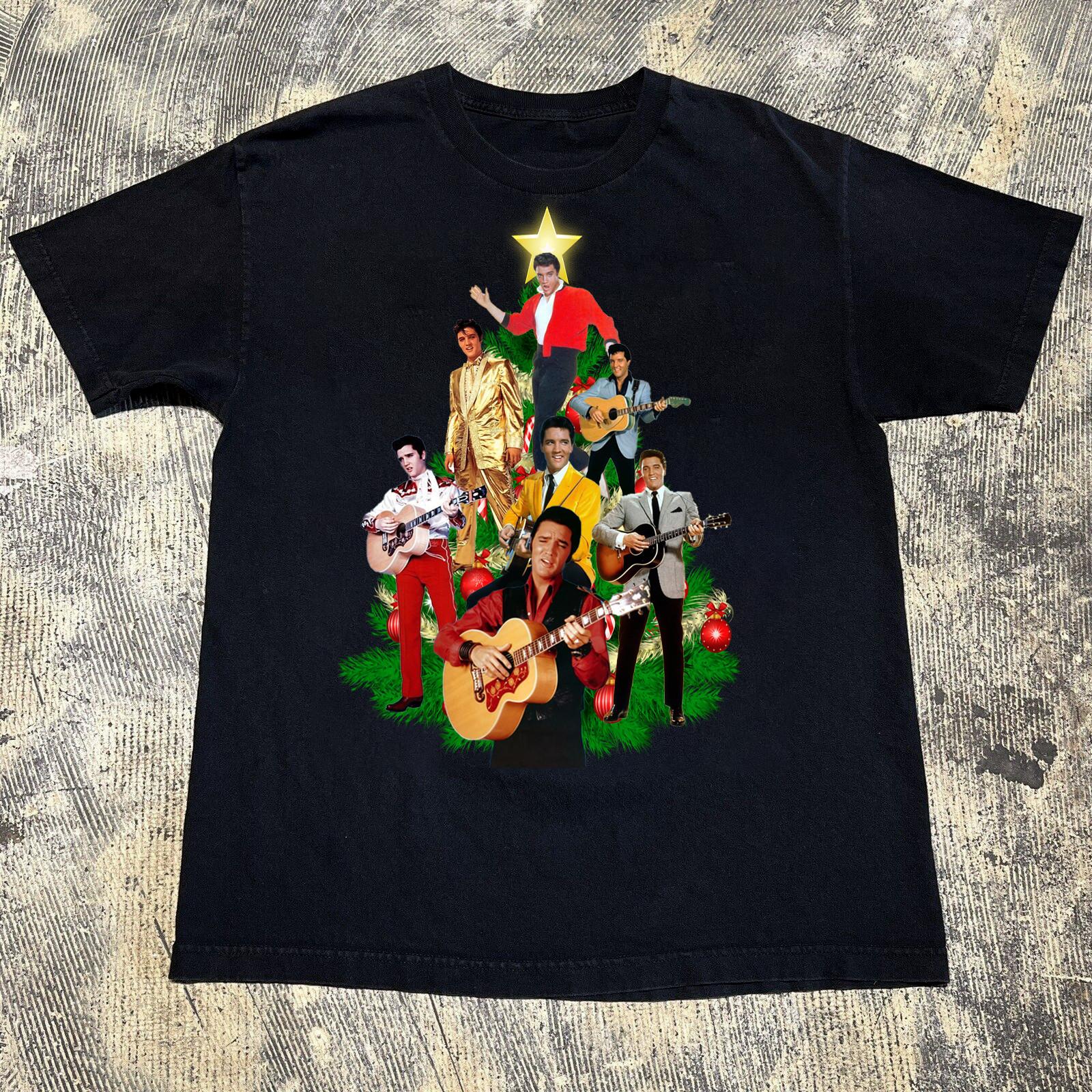 NEW Elvis Presley Christmas Tree Shirt Black Shirt All Size Gift Xmas 1C203 XXXXL
